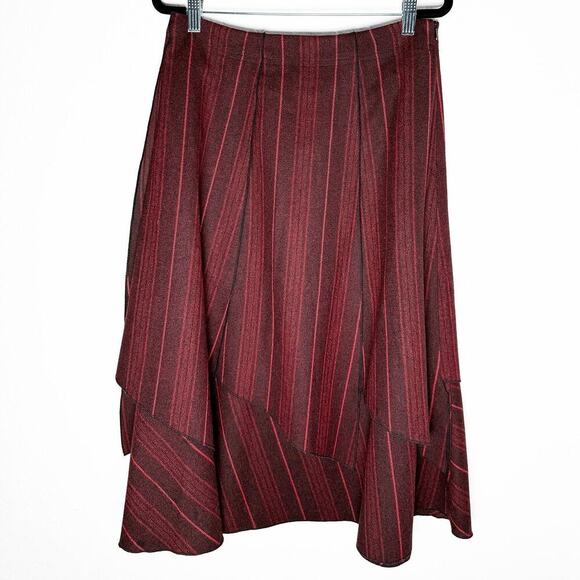 Unbranded Dresses & Skirts - Women's Asymmetric Handkerchief Overlay Wool Blend Midi Skirt Red Black Low Rise